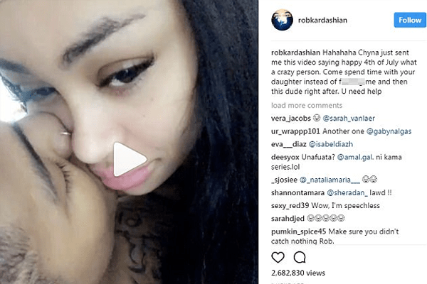 Rob shared the video of Chyna kissing another man