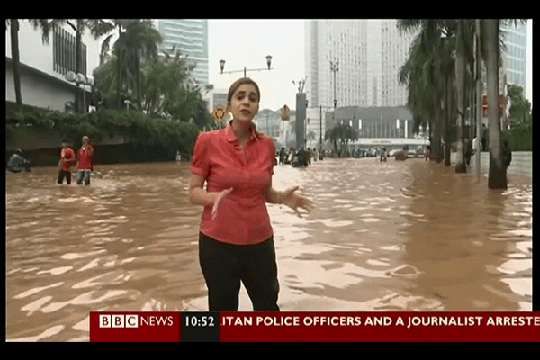 Karishma Vaswani reporting on flood in Jakarta