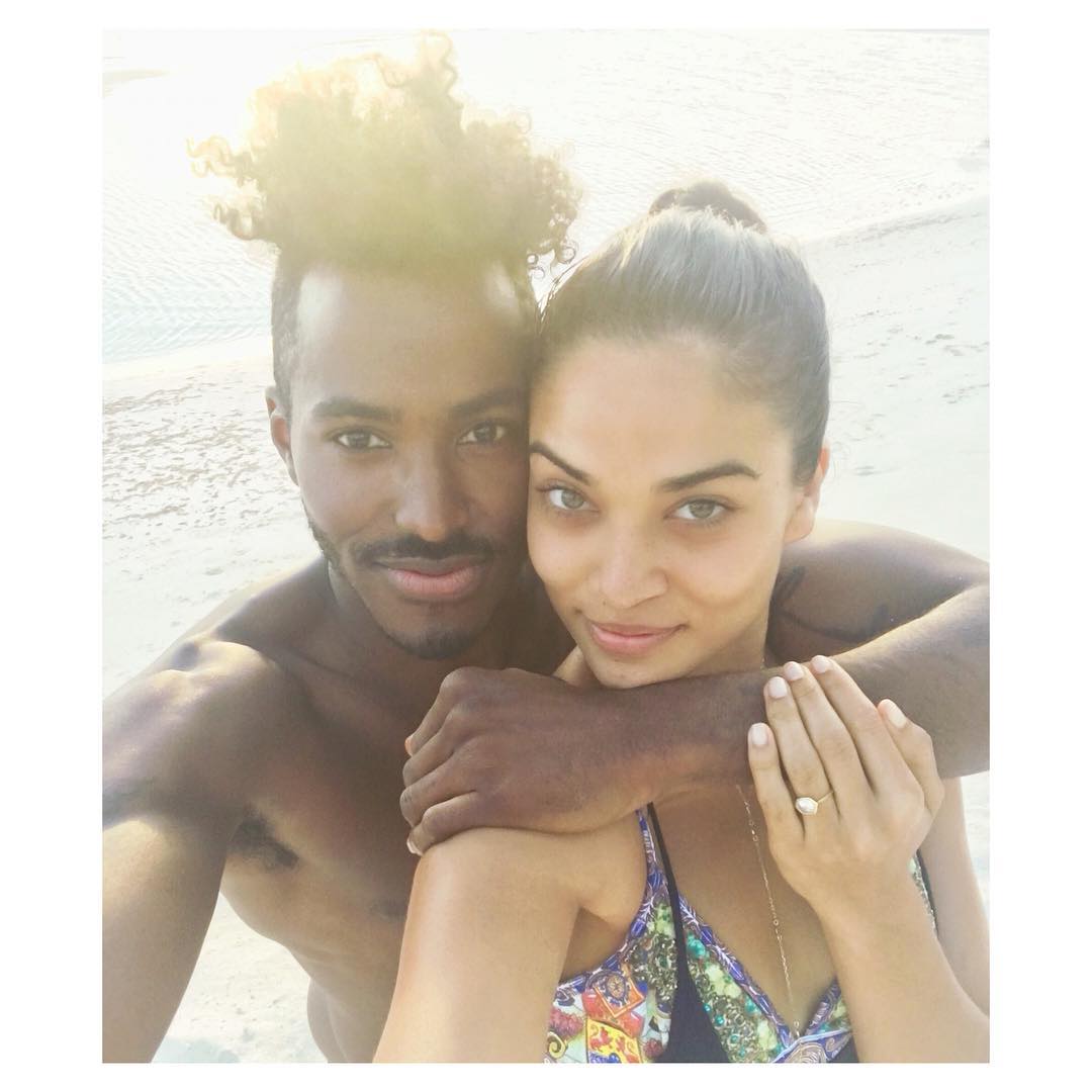 Shanina Shaik and DJ Ruckus flaunting their engagement ring.