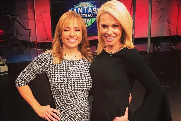Stephania Bell and Lisa Kerney on the set of Fantasy football.