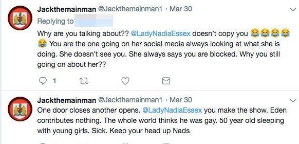Nadia Essex trolled Eden Blackman