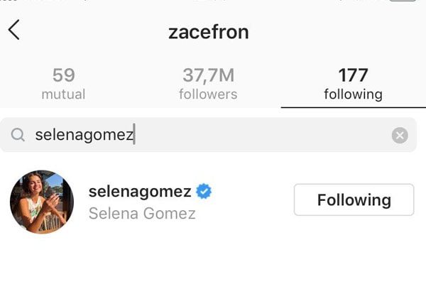 Zac Foolowed Selena on Instagram