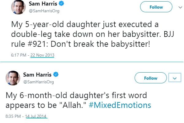 Post By Sam Harris on his Twitter about his daughter
