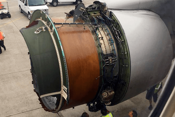 United airlines engine cover blows off