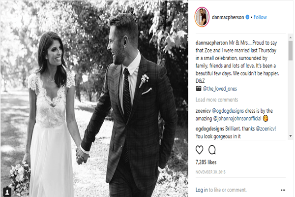 Daniel MacPherson & Zoe Ventura wedding announcement via Instagram