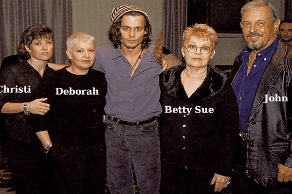 A family picture of Depp Family including Johnny Depp, John Christopher Depp, Betty Sue , Deborah Depp & Christi Depp