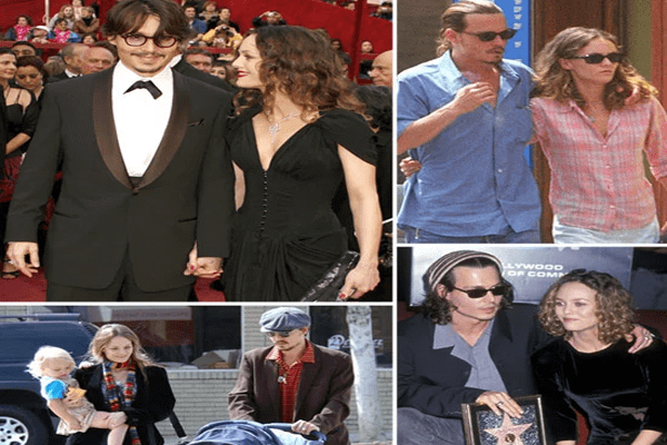 A combined picture of Vanessa Paradis & Johnny Depp's pictures throughout the years