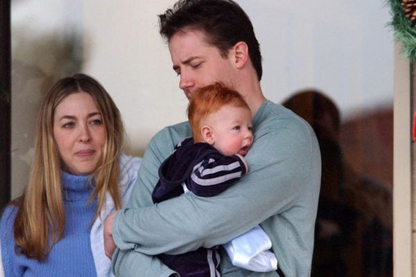 Brendan Fraser with his wife and son