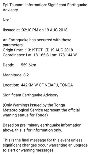 Earthquake on islands of Tonga and Fiji 