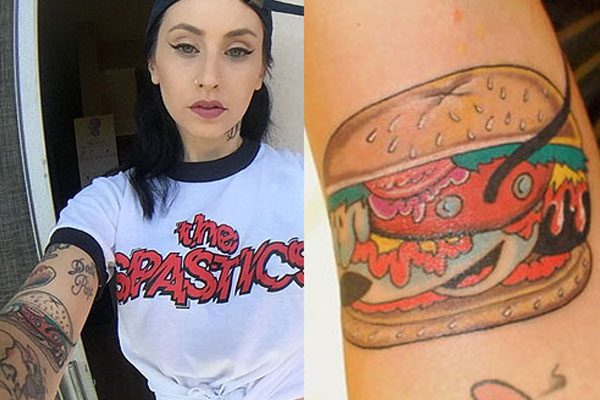 Kreayshawn with her Hamburger tattoo