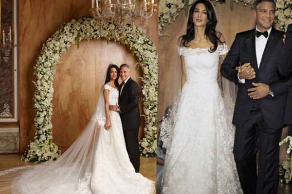George Clooney and Amal Clooney in their wedding attire