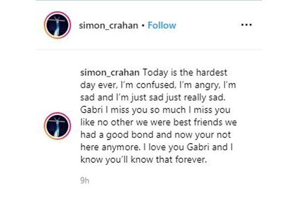 Simon Crahan mourns his sister passing away